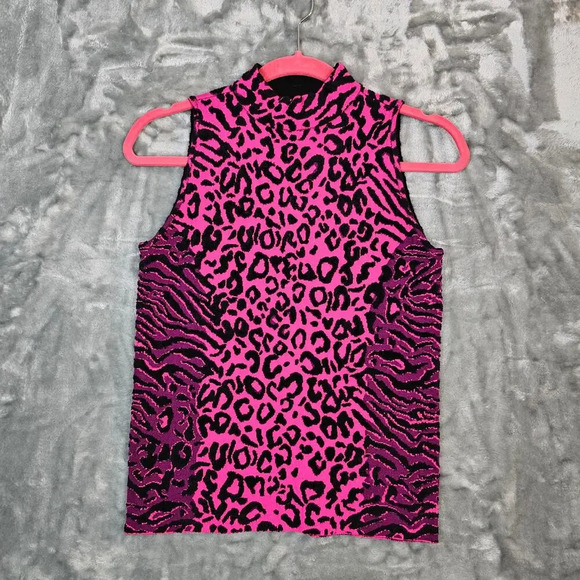Milly Sweater Womens S Pink Leopard Print Mock Neck Top Workwear Capsule - Picture 1 of 9